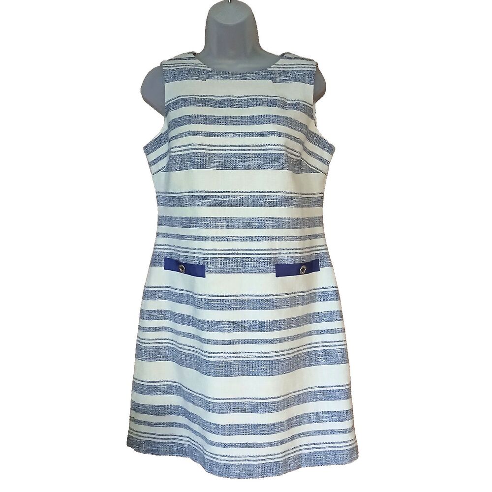 Tommy Hilfiger Sheath Dress Size 8 Woman's Navy Blue White Stripe Sleeveless